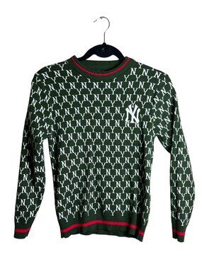New‎ York Yankees Monogram Knit Sweater Green Streetwear Mens S Youth Large